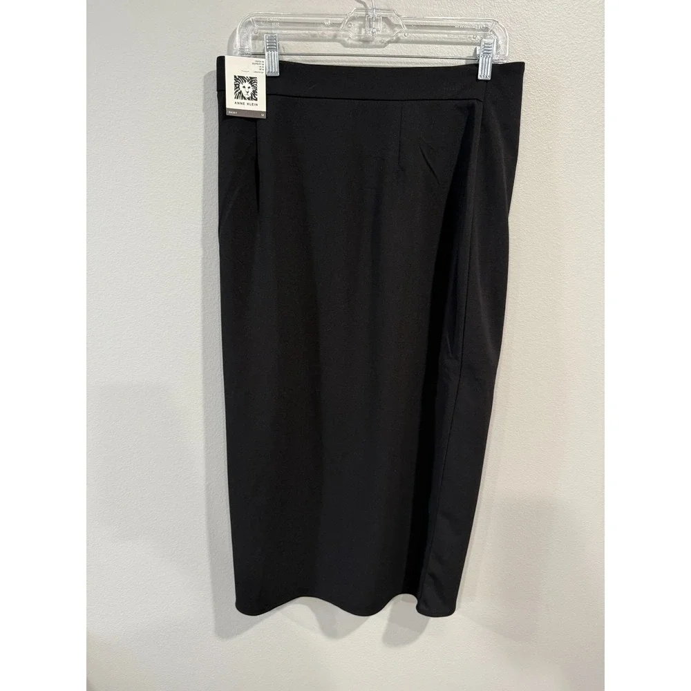 Anne klein Pencil & Straight Midi Skirt Women Medium Black Two Button Modern Fit